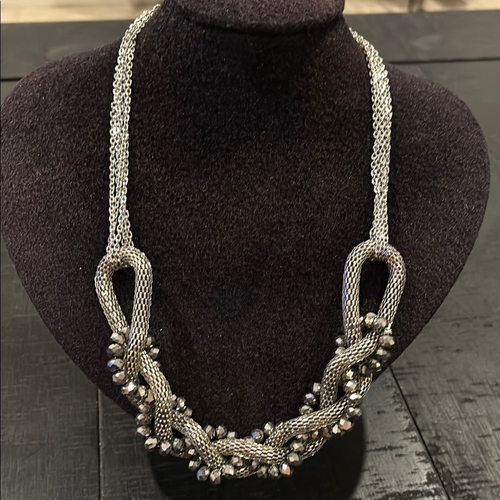 Sofia Vergara Mesh Silver Braided Necklace with Bead Accents​